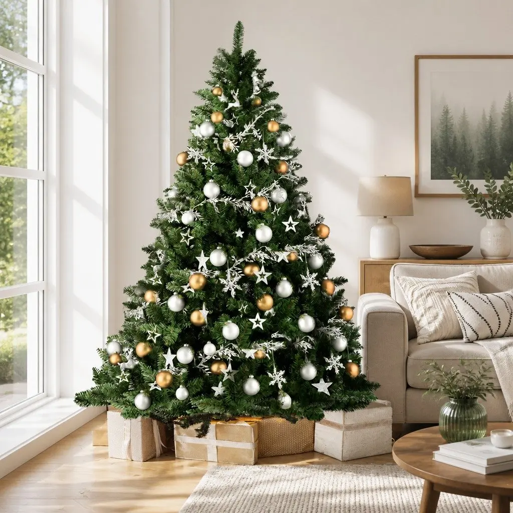 Artificial Christmas Tree Green PVC 2.4m 8FT with Metal Stand