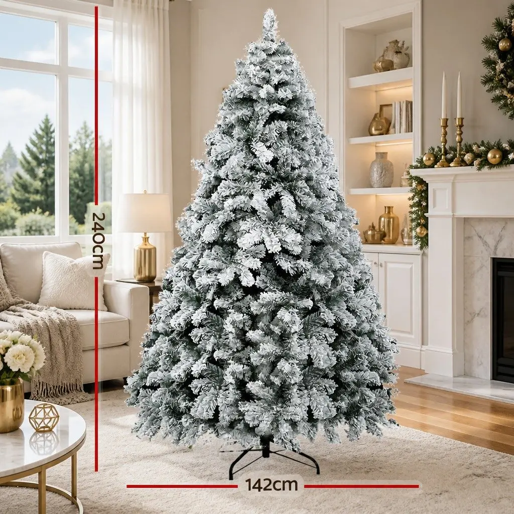 Christmas Tree Snow Flocked 2.4m Green White Faux with 1165 Tips