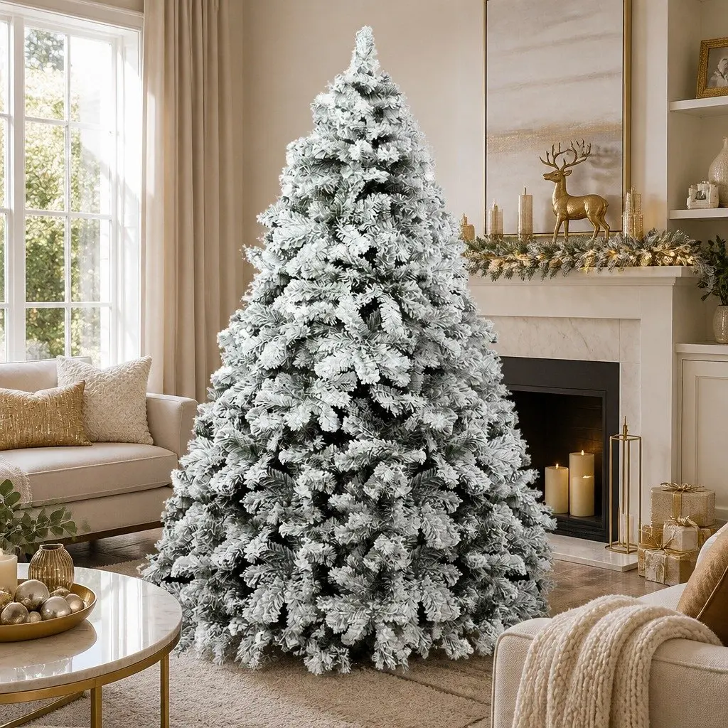 Christmas Tree Snow Flocked 2.4m Green White Faux with 1165 Tips