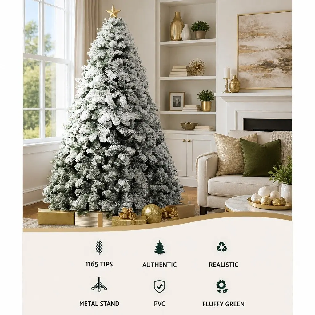 Christmas Tree Snow Flocked 2.4m Green White Faux with 1165 Tips
