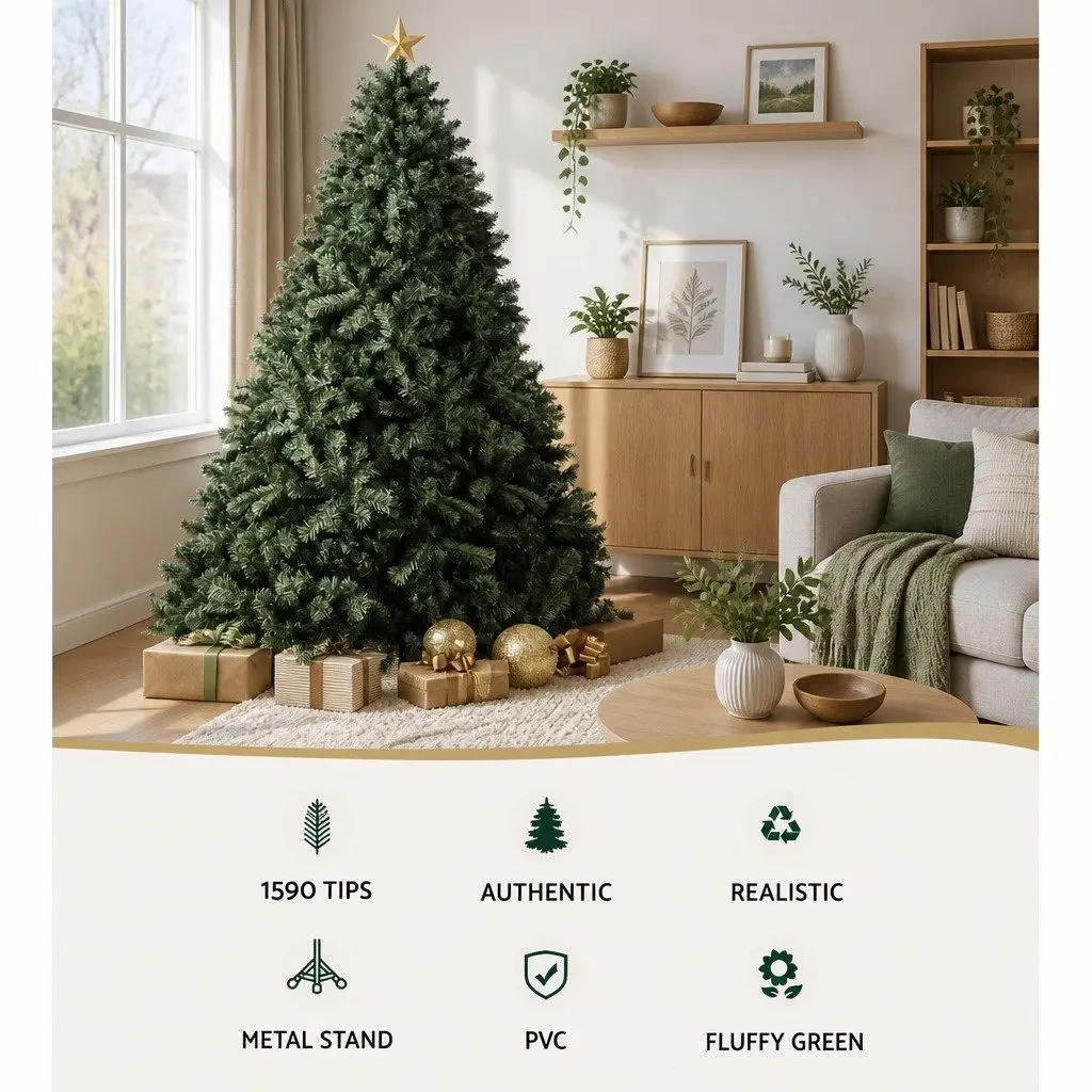 Green Christmas Tree 2.7m Artificial Xmas Fir Tree 1590 Tips Metal Stand