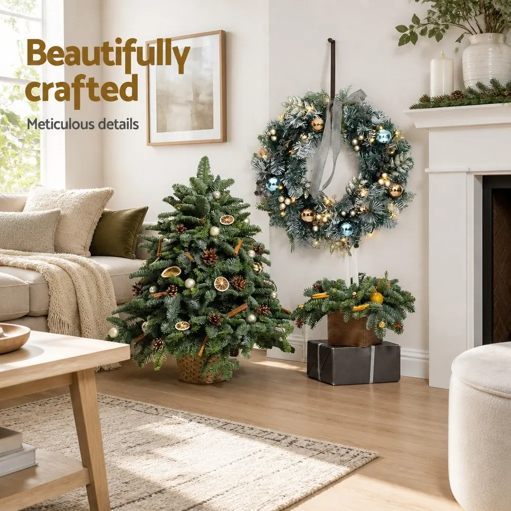 Christmas Wreath Pre-lit 60cm PVC Foliage Snowy Indoor Outdoor