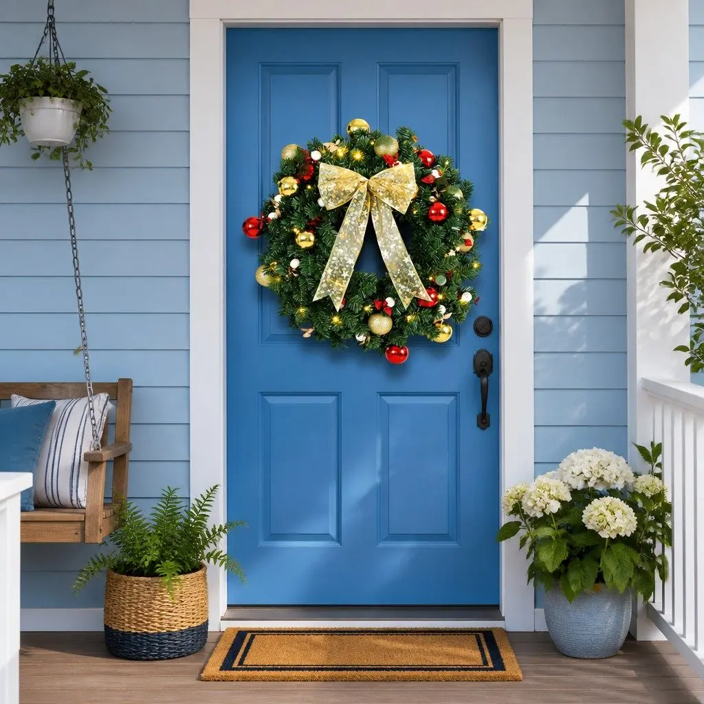 Christmas Wreath 60cm Green Prelit LED Garland with Baubles Berries and Bow