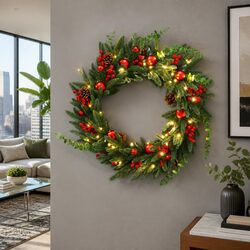 60cm Pre-lit Wreath: Perfect for Holiday Decor