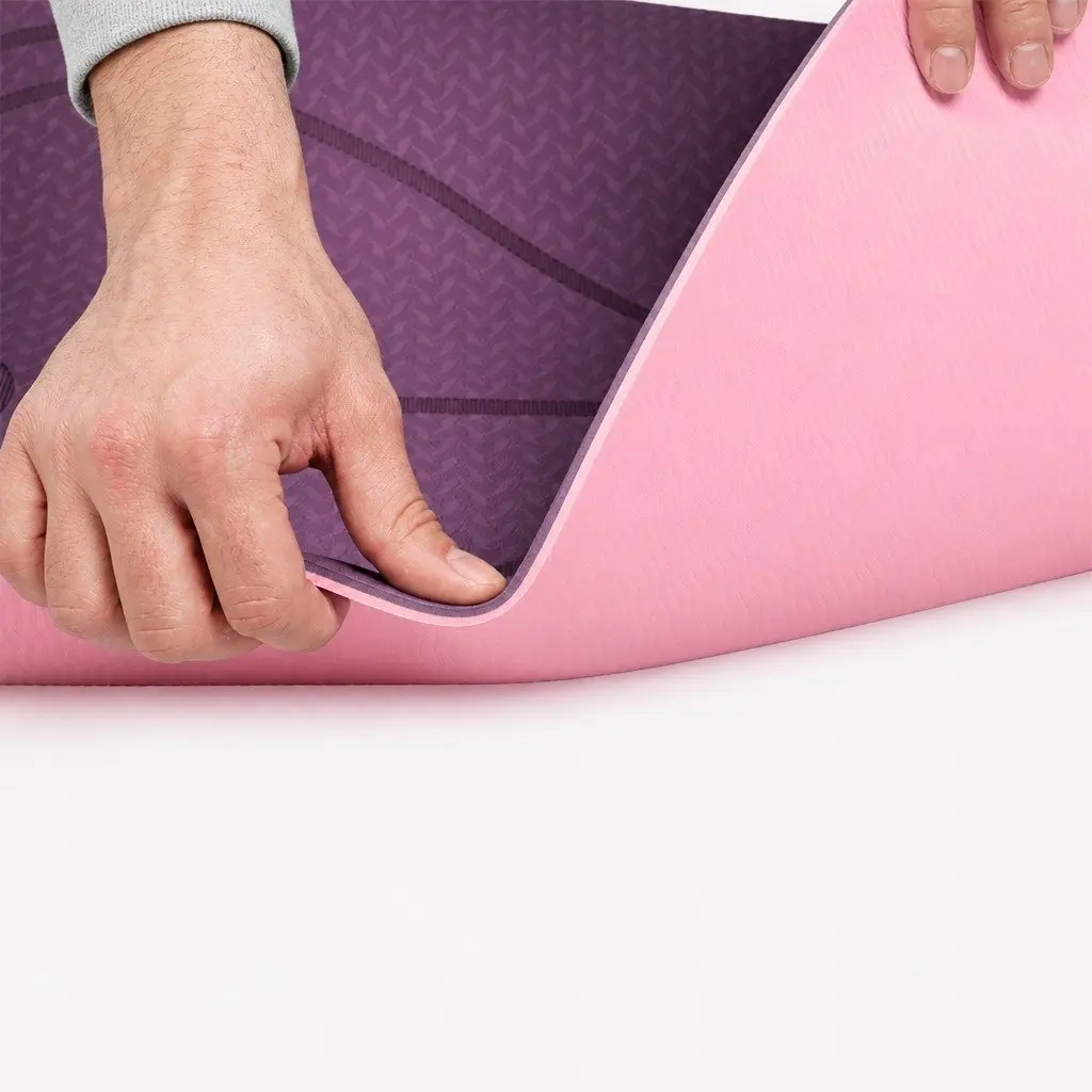 Yoga Mat TPE 6mm Thick Non-Slip Exercise Mat with Body Alignment Lines Purple