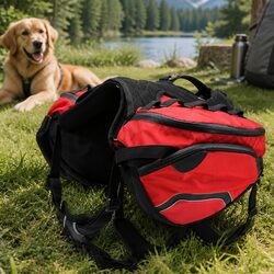 Dog Harness Backpack Red Large Padded Handle Reflective Girth Straps Pet Carrier