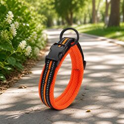 Heavy Duty Reflective Dog Collar XS Orange Safety Lock Clip Secure Leash