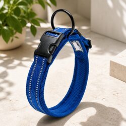 Heavy Duty Reflective Dog Collar XL with Safety Lock Clip Stainless Steel O Ring