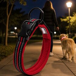 Heavy Duty Reflective Dog Collar with Safety Lock Clip and Stainless Steel O