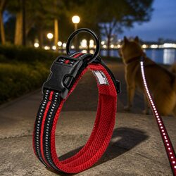 Heavy Duty Reflective Dog Collar with Safety Lock Clip Buckle and Stainless