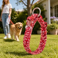 Floral Dog Collar XL Padded Comfortable Pet Accessory with Snap Buckle O Ring
