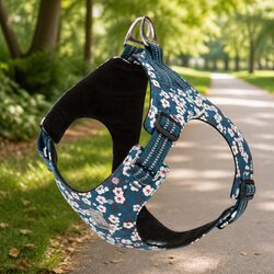 Dog Harness Floral Design Lightweight Adjustable Reflective Pet Safety M