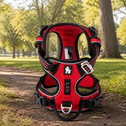 No Pull Dog Harness Breathable Mesh Reflective Webbing Easy Buckle S Red Pet