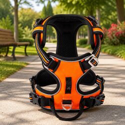 No Pull Dog Harness Orange Medium Breathable Mesh Reflective Safety Pet Gear