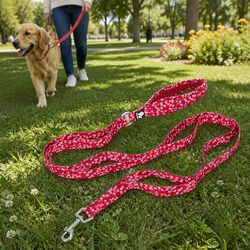 Floral Design Dog Lead with Soft Neoprene Handle and Snap Hook, Medium Size