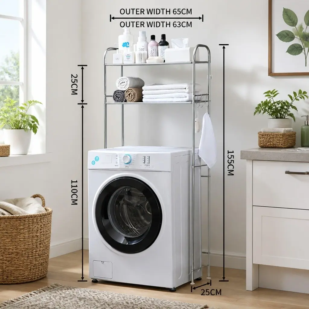 2-Tier Laundry Storage Rack Shelf Organizer for Washing Machine Space Saver