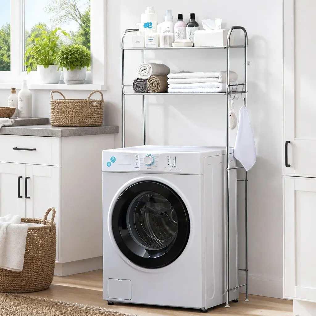 2-Tier Laundry Storage Rack Shelf Organizer for Washing Machine Space Saver
