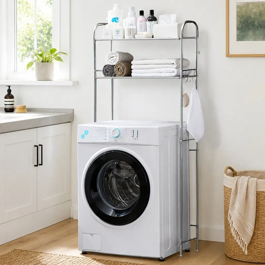2-Tier Laundry Storage Rack Shelf Organizer for Washing Machine Space Saver