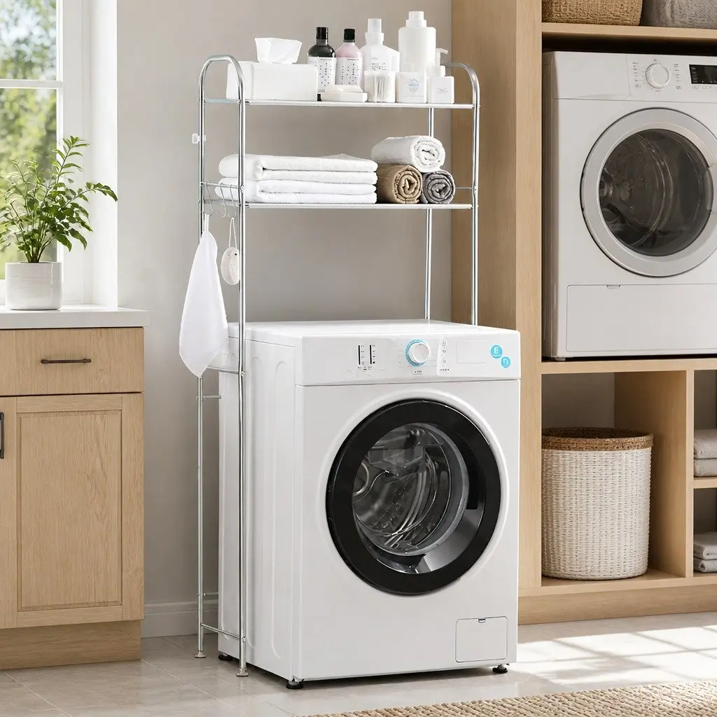 2-Tier Laundry Storage Rack Shelf Organizer for Washing Machine Space Saver