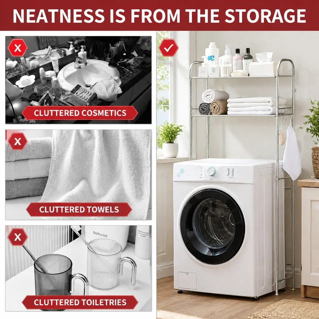 2-Tier Laundry Storage Rack Shelf Organizer for Washing Machine Space Saver