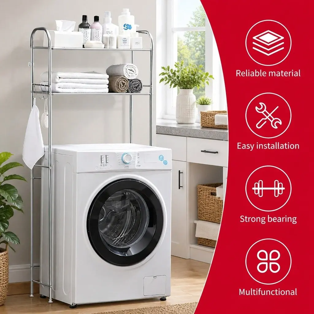 2-Tier Laundry Storage Rack Shelf Organizer for Washing Machine Space Saver
