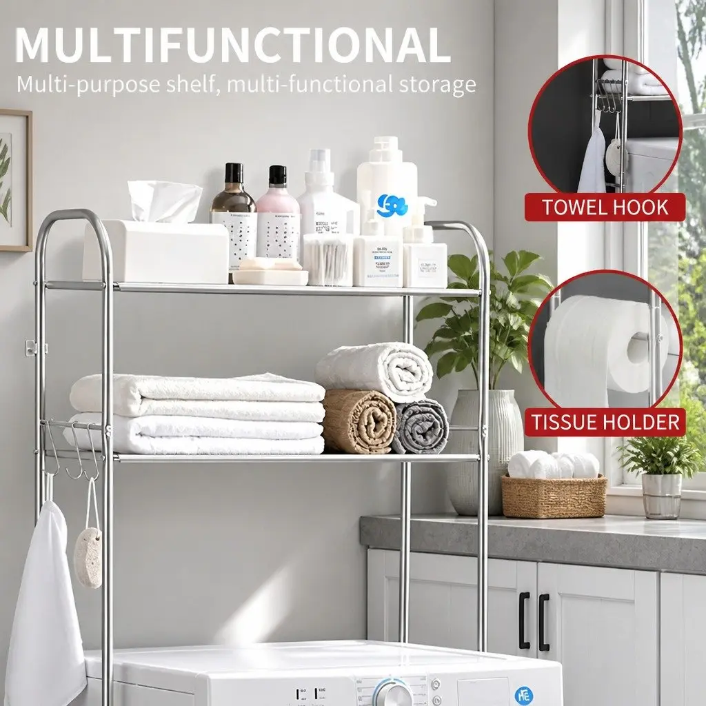 2-Tier Laundry Storage Rack Shelf Organizer for Washing Machine Space Saver