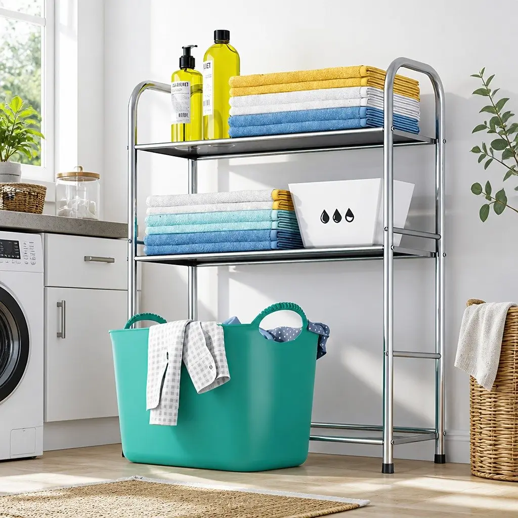 2-Tier Laundry Storage Rack Shelf Organizer for Washing Machine Space Saver