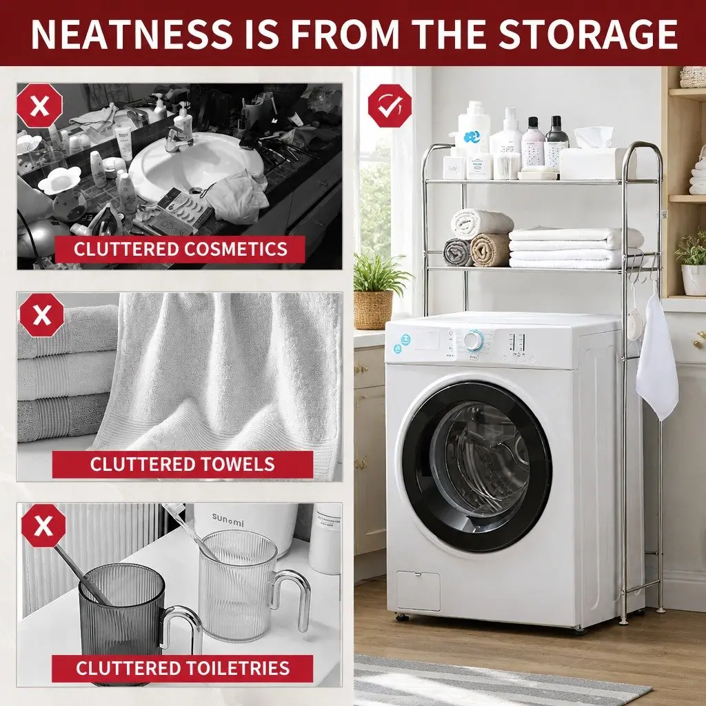 Over Laundry Washing Machine Storage Shelf Rack 2-Layer Organizer Stand