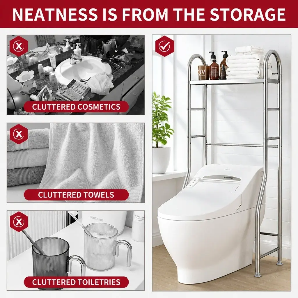 Storage Rack Stainless Steel 110x48x25cm Silver Single Tier Over Washer Toilet Shelf