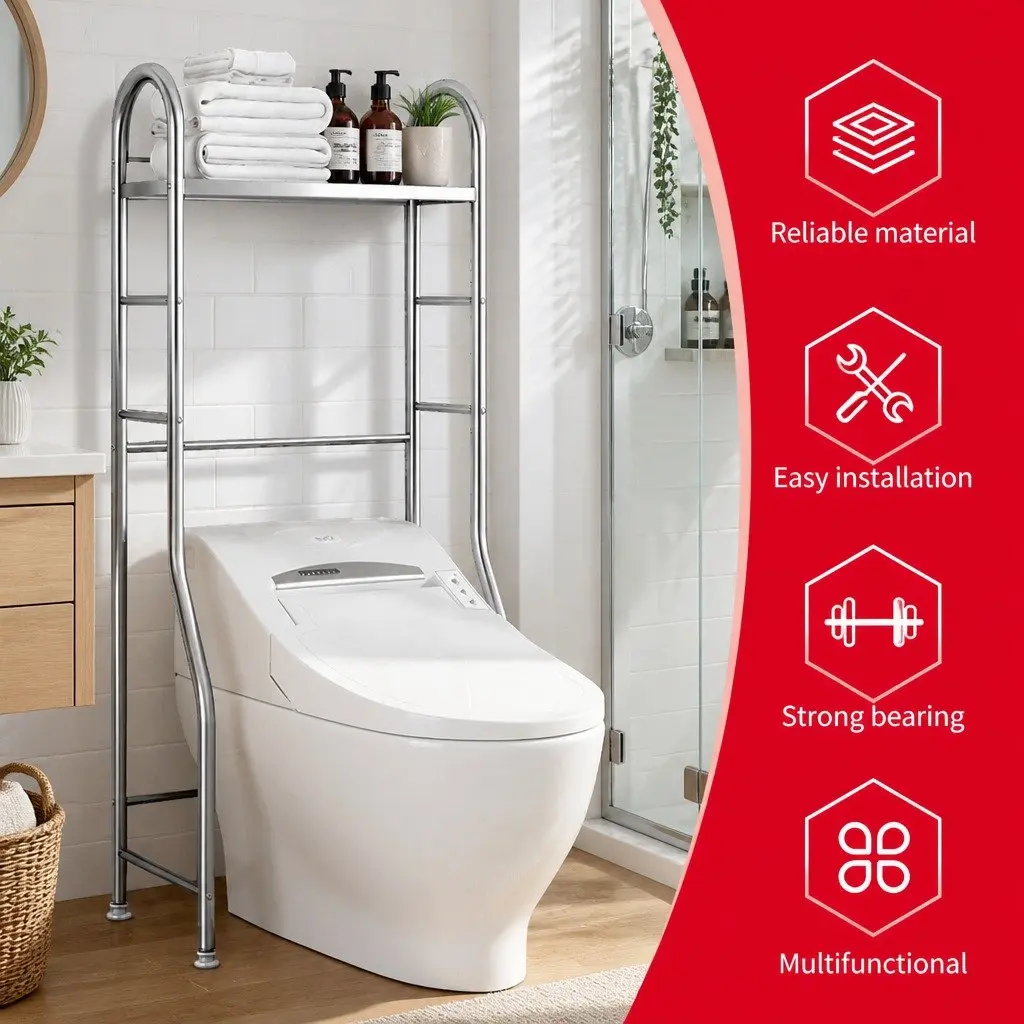 Storage Rack Stainless Steel 110x48x25cm Silver Single Tier Over Washer Toilet Shelf