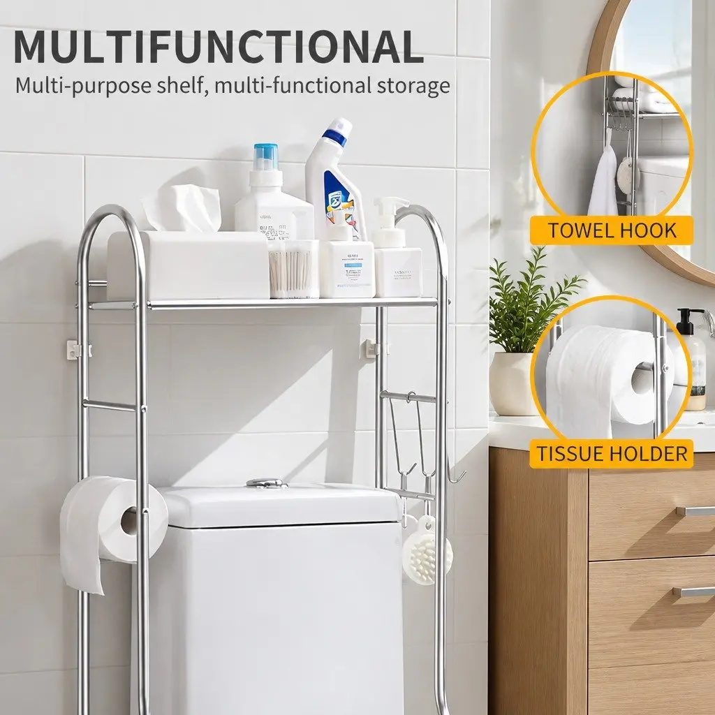 Storage Rack Stainless Steel 110x48x25cm Silver Single Tier Over Washer Toilet Shelf
