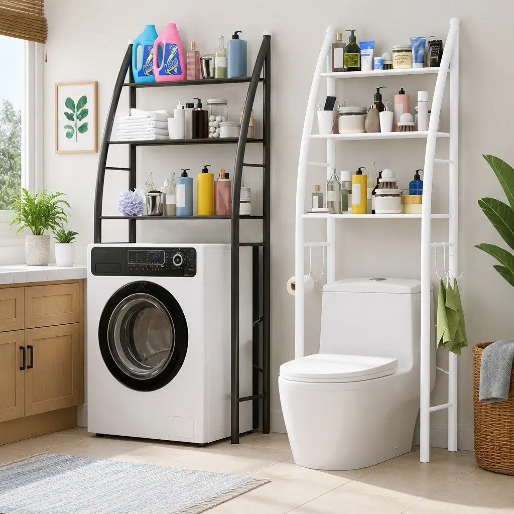 Over Toilet Storage Rack 3 Tier Shelf Stand Bathroom Organiser Steel White