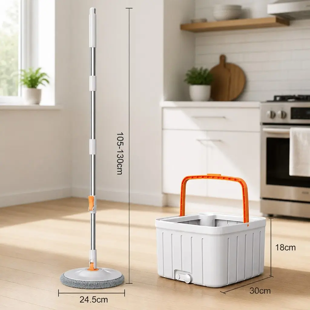 Rotary Flat Mop Cleaning System ABS Stainless Steel 102x18x23cm Orange White