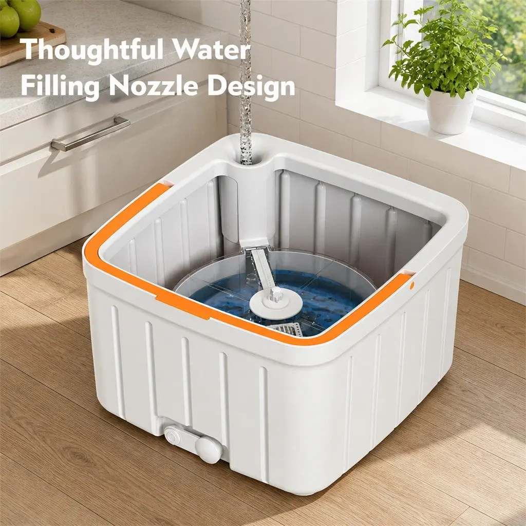 Rotary Flat Mop Cleaning System ABS Stainless Steel 102x18x23cm Orange White