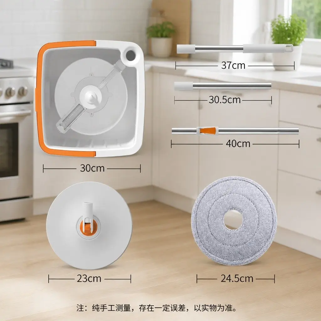 Rotary Flat Mop Cleaning System ABS Stainless Steel 102x18x23cm Orange White