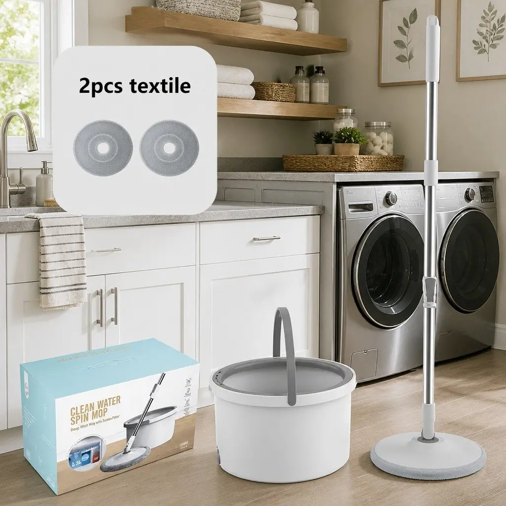 Flat Mop Rotary Hand-Wash-Free Sewage Separation Cleaning Grey White 102x18x23cm ABS PP Stainless Steel