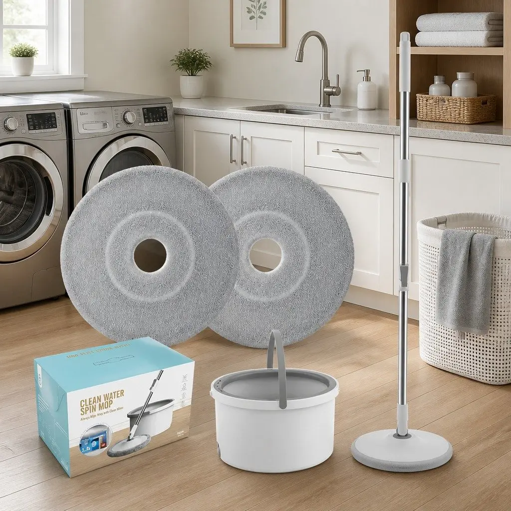 Flat Mop Rotary Hand-Wash-Free Sewage Separation Cleaning Grey White 102x18x23cm ABS PP Stainless Steel