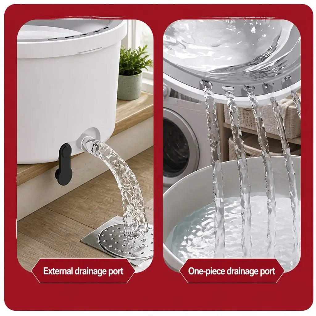 Flat Mop Rotary Hand-Wash-Free Sewage Separation Cleaning Grey White 102x18x23cm ABS PP Stainless Steel