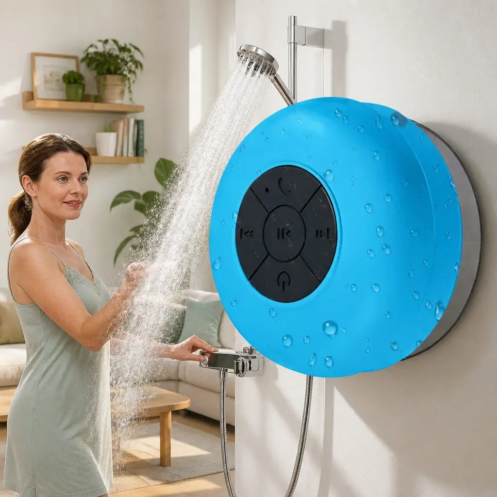 Portable Speaker Waterproof Bluetooth Suction Cup Outdoor Blue