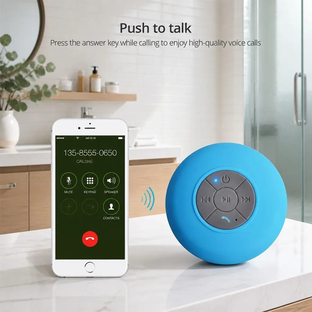 Portable Speaker Waterproof Green Suction Cup Bluetooth Stereo Sound Outdoor