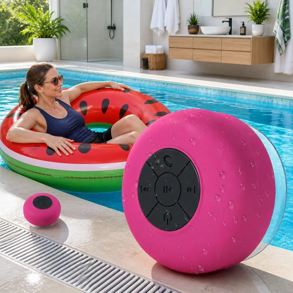 Portable Bluetooth Speaker Suction Cup Mini Stereo Waterproof Red
