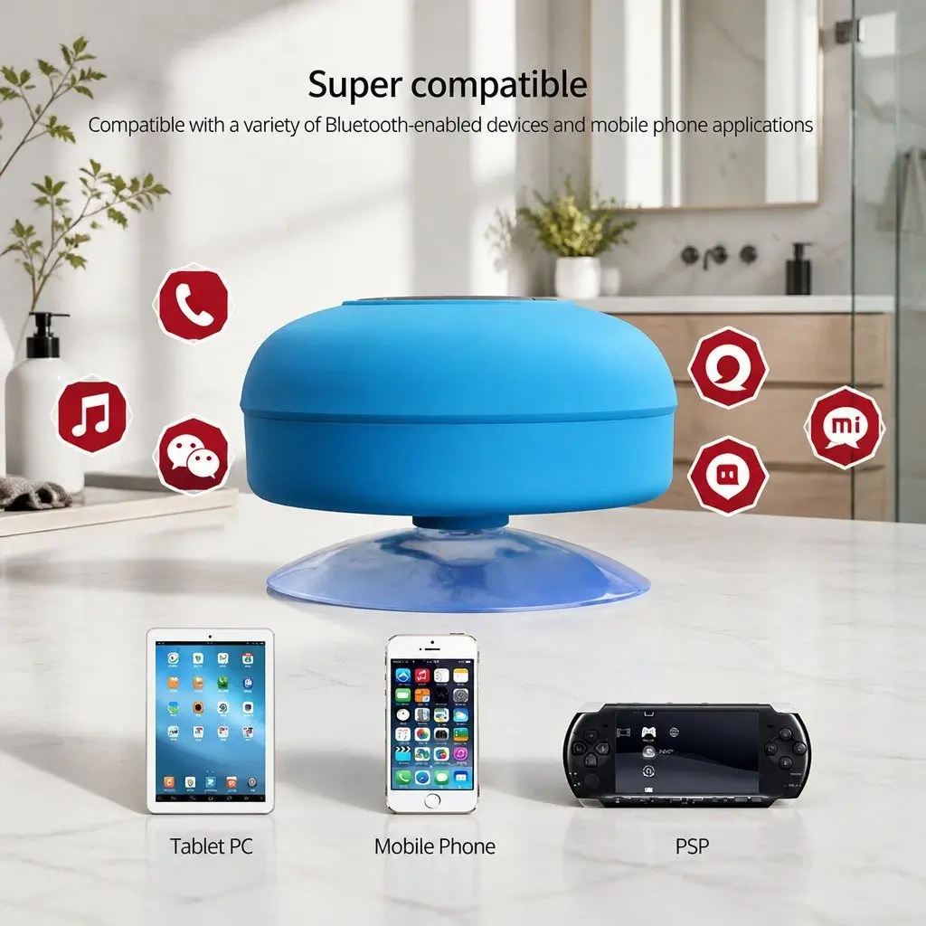 Portable Bluetooth Speaker Suction Cup Mini Stereo Waterproof Red