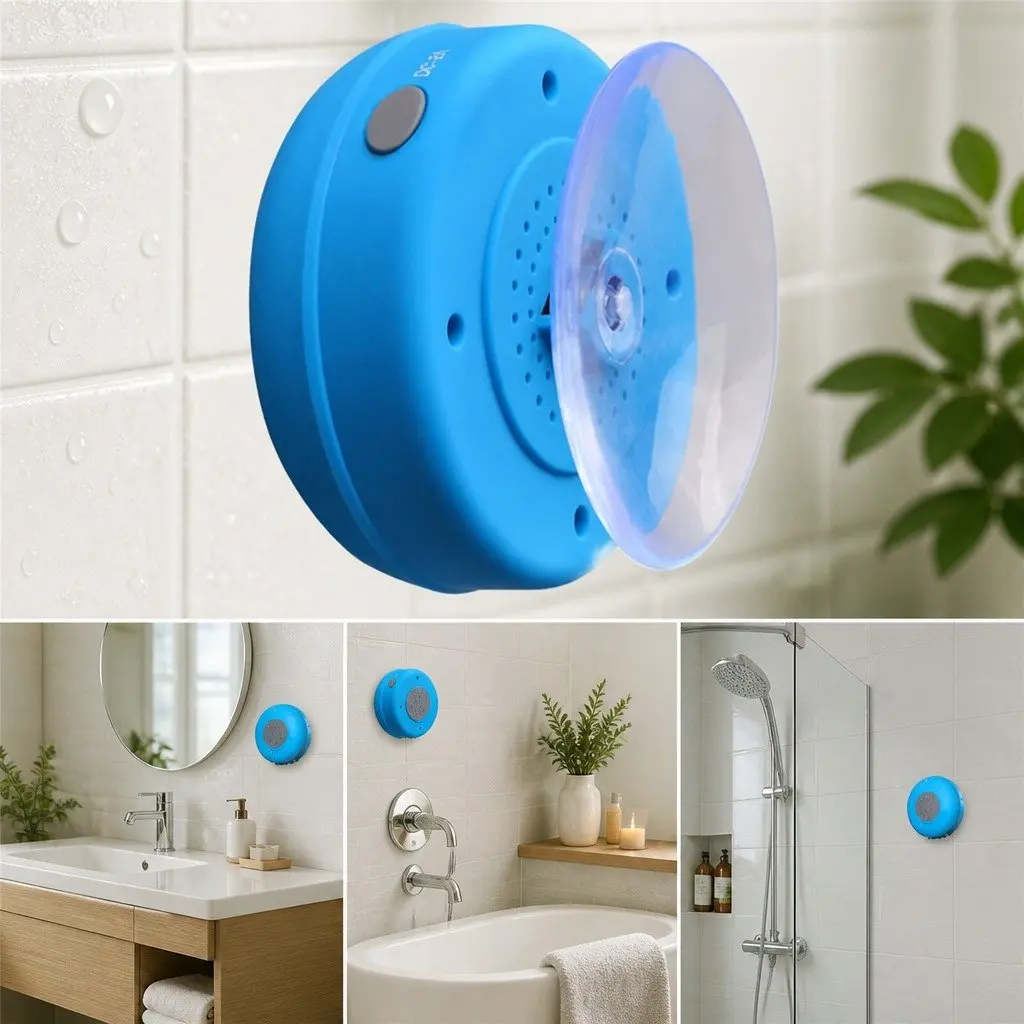 Portable Bluetooth Speaker Suction Cup Mini Stereo Waterproof Red