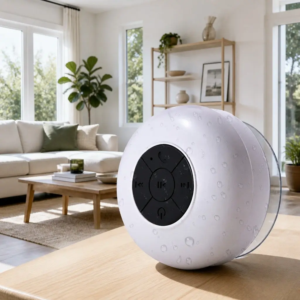 Bluetooth Speaker Portable Suction Cup Waterproof White Outdoor Music Player