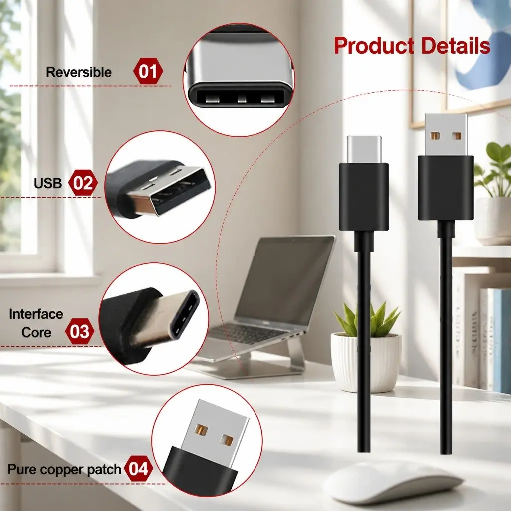 40W USB-C to Type-C PD Fast Charging Cable Power Lead