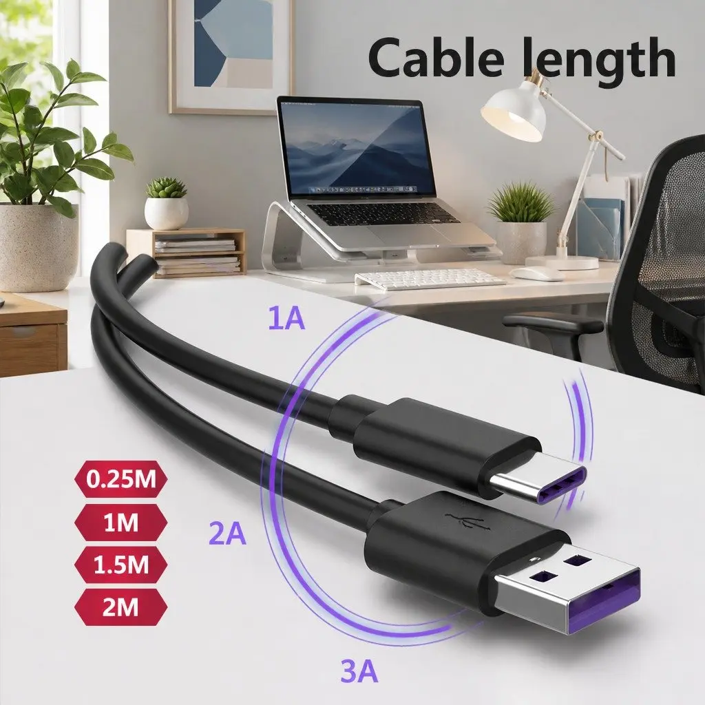USB to USB-C Fast Charging Cable Nylon 1.5m Black