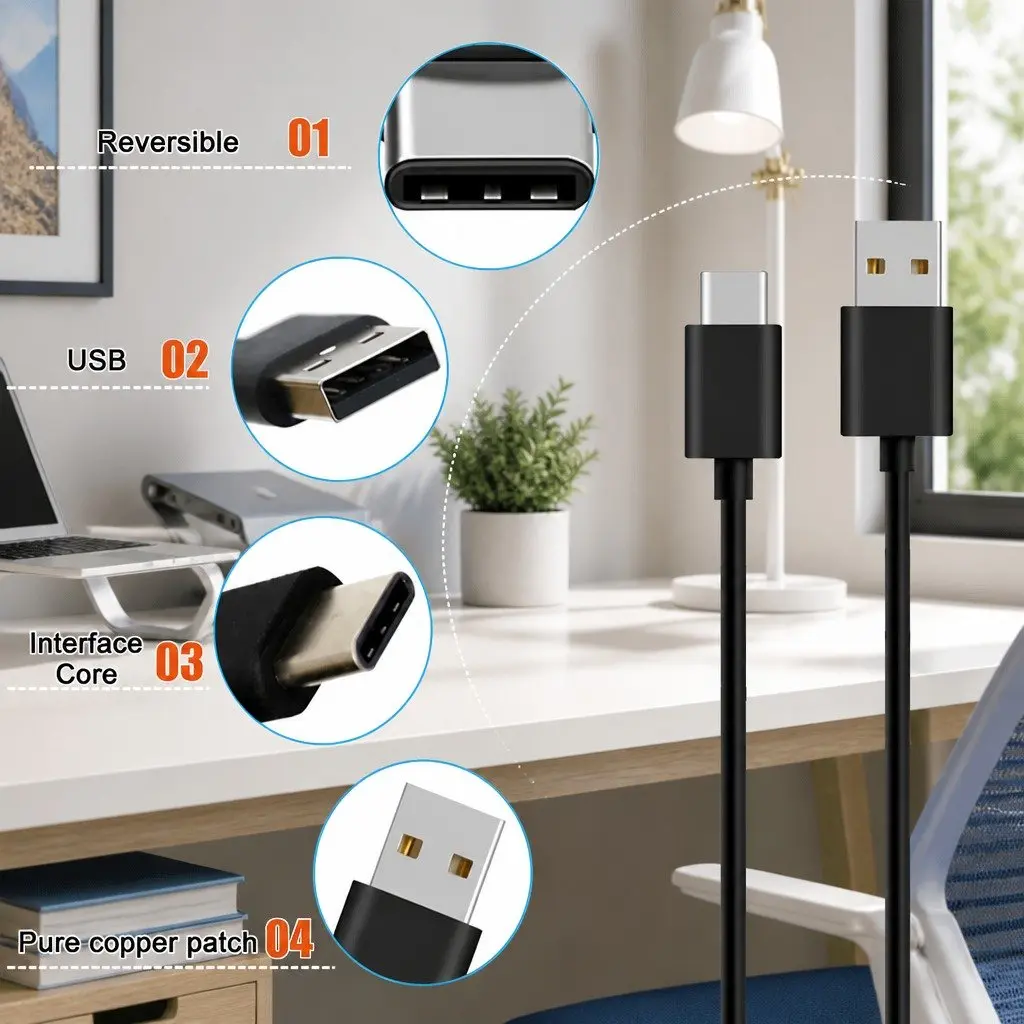 USB to USB-C Fast Charging Cable Nylon 1.5m Black
