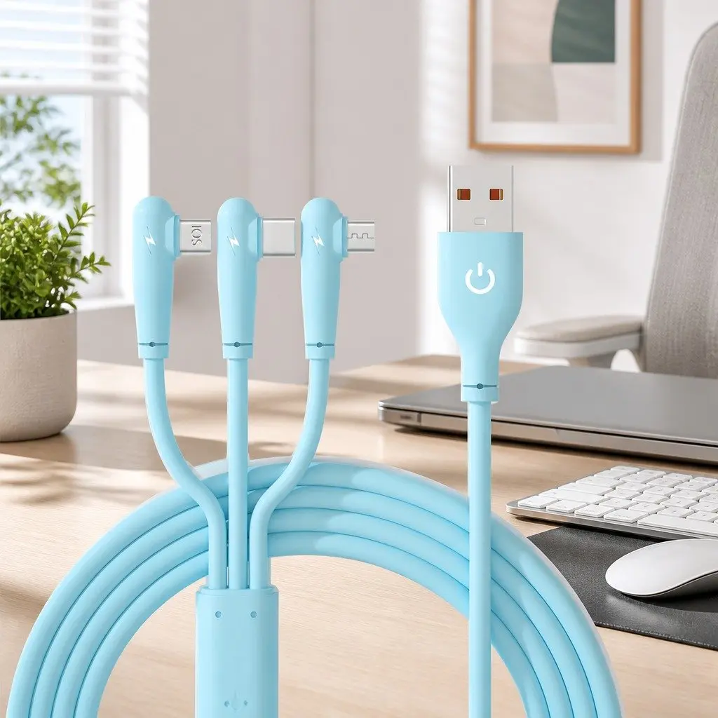 Three-in-One Charging Cable Liquid Silicone 1.8m Green