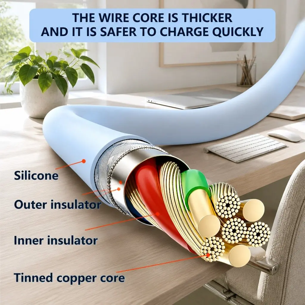 Three-in-One Charging Cable Liquid Silicone 1.8m Green
