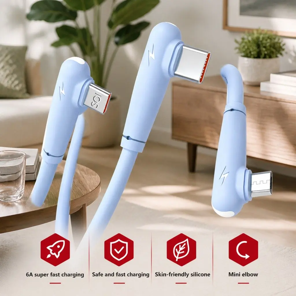 ThreeinOneChargingCableLiquidSiliconeElbowBlue12mFastCharging